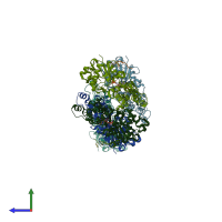 PDB entry 7bte coloured by chain, side view.