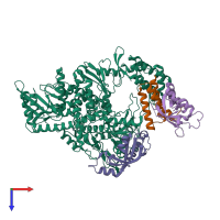 PDB entry 7btf coloured by chain, top view.