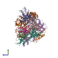 PDB entry 7btp coloured by chain, side view.