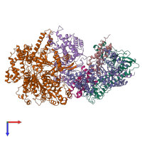 PDB entry 7btp coloured by chain, top view.