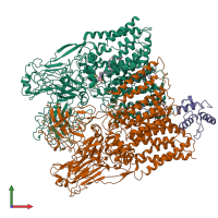 PDB entry 7bvf coloured by chain, front view.