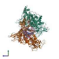 PDB entry 7bvg coloured by chain, side view.