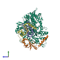 PDB entry 7bw4 coloured by chain, side view.