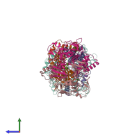 PDB entry 7cag coloured by chain, side view.