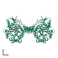 Homo dimeric assembly 1 of PDB entry 7cb1 coloured by chemically distinct molecules, front view.