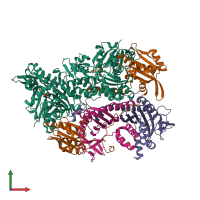 Hetero pentameric assembly 1 of PDB entry 7ccc coloured by chemically distinct molecules, front view.