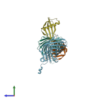 PDB entry 7cd7 coloured by chain, side view.