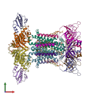 PDB entry 7cge coloured by chain, front view.
