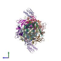 PDB entry 7cge coloured by chain, side view.
