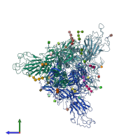 PDB entry 7cn9 coloured by chain, side view.