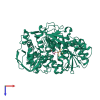 Monomeric assembly 1 of PDB entry 7cnq coloured by chemically distinct molecules, top view.