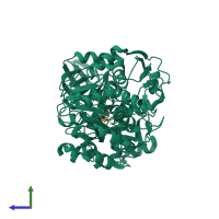 Monomeric assembly 2 of PDB entry 7cnq coloured by chemically distinct molecules, side view.