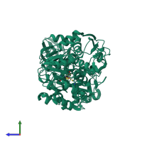 Monomeric assembly 3 of PDB entry 7cnq coloured by chemically distinct molecules, side view.