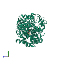Monomeric assembly 4 of PDB entry 7cnq coloured by chemically distinct molecules, side view.