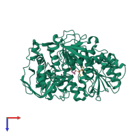 Monomeric assembly 4 of PDB entry 7cnq coloured by chemically distinct molecules, top view.