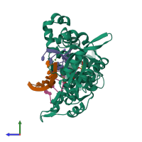 PDB entry 7cod coloured by chain, side view.