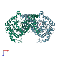 PDB entry 7cp1 coloured by chain, top view.