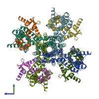 PDB entry 7cr3 coloured by chain, side view.