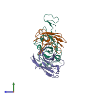 PDB entry 7cyh coloured by chain, side view.