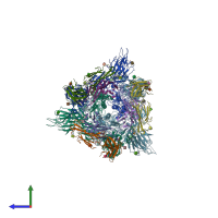 PDB entry 7czv coloured by chain, side view.