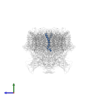 Photosystem II reaction center protein K in PDB entry 7d1u, assembly 1, side view.