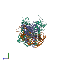 PDB entry 7d6v coloured by chain, side view.