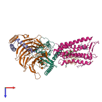 PDB entry 7d76 coloured by chain, top view.