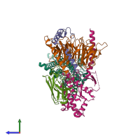 PDB entry 7d7m coloured by chain, side view.