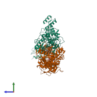 PDB entry 7d9u coloured by chain, side view.