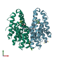 PDB entry 7day coloured by chain, front view.