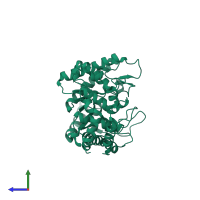 PDB entry 7dfk coloured by chain, side view.