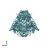 PDB entry 7dkc coloured by chain, side view.
