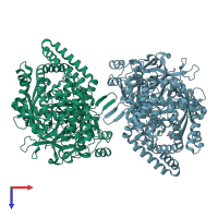 PDB entry 7dkc coloured by chain, top view.