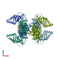 PDB entry 7dl3 coloured by chain, front view.