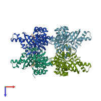 PDB entry 7dl3 coloured by chain, top view.