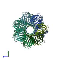 PDB entry 7dlu coloured by chain, side view.