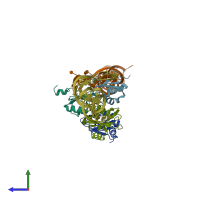 PDB entry 7dlz coloured by chain, side view.