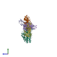 PDB entry 7dm1 coloured by chain, side view.