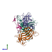 PDB entry 7dpf coloured by chain, side view.