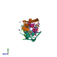 PDB entry 7dq0 coloured by chain, side view.