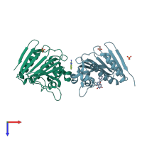 PDB entry 7dqm coloured by chain, top view.