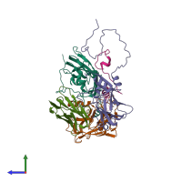 PDB entry 7dst coloured by chain, side view.