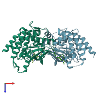 PDB entry 7du9 coloured by chain, top view.