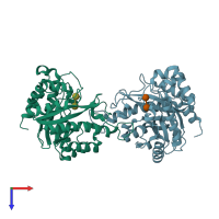 PDB entry 7dvj coloured by chain, top view.