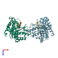 PDB entry 7dwa coloured by chain, top view.