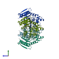 PDB entry 7dwc coloured by chain, side view.