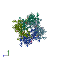 PDB entry 7dxb coloured by chain, side view.