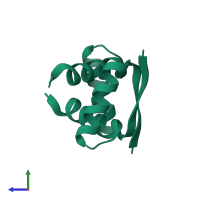 Homo dimeric assembly 1 of PDB entry 7e4j coloured by chemically distinct molecules, side view.