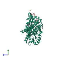 PDB entry 7e6a coloured by chain, side view.