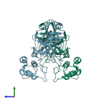 PDB entry 7e6n coloured by chain, side view.